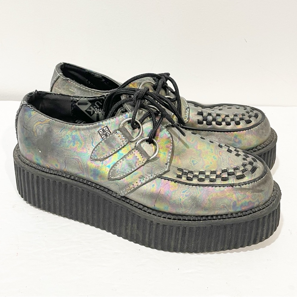 TUK Women’s Size 8 Grey METALLIC SILVER MONDO LOW SOLE CREEPER - Picture 3 of 7